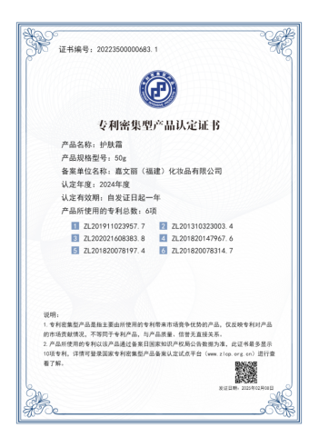 九游娱乐：嘉文丽（福建）化妆品有限公司重磅产品荣获国家专利密集型产品认定(图1)