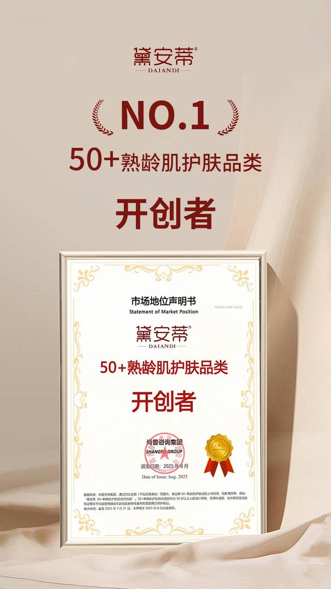 九游娱乐网站:黛安蒂获双重权威认证!开创并领跑50+熟龄肌护肤赛道(图2)